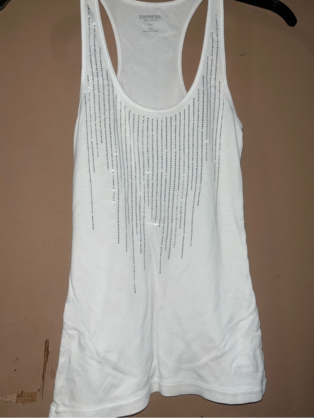Express White Racerback Tank with Vertical Rhinestone Strands